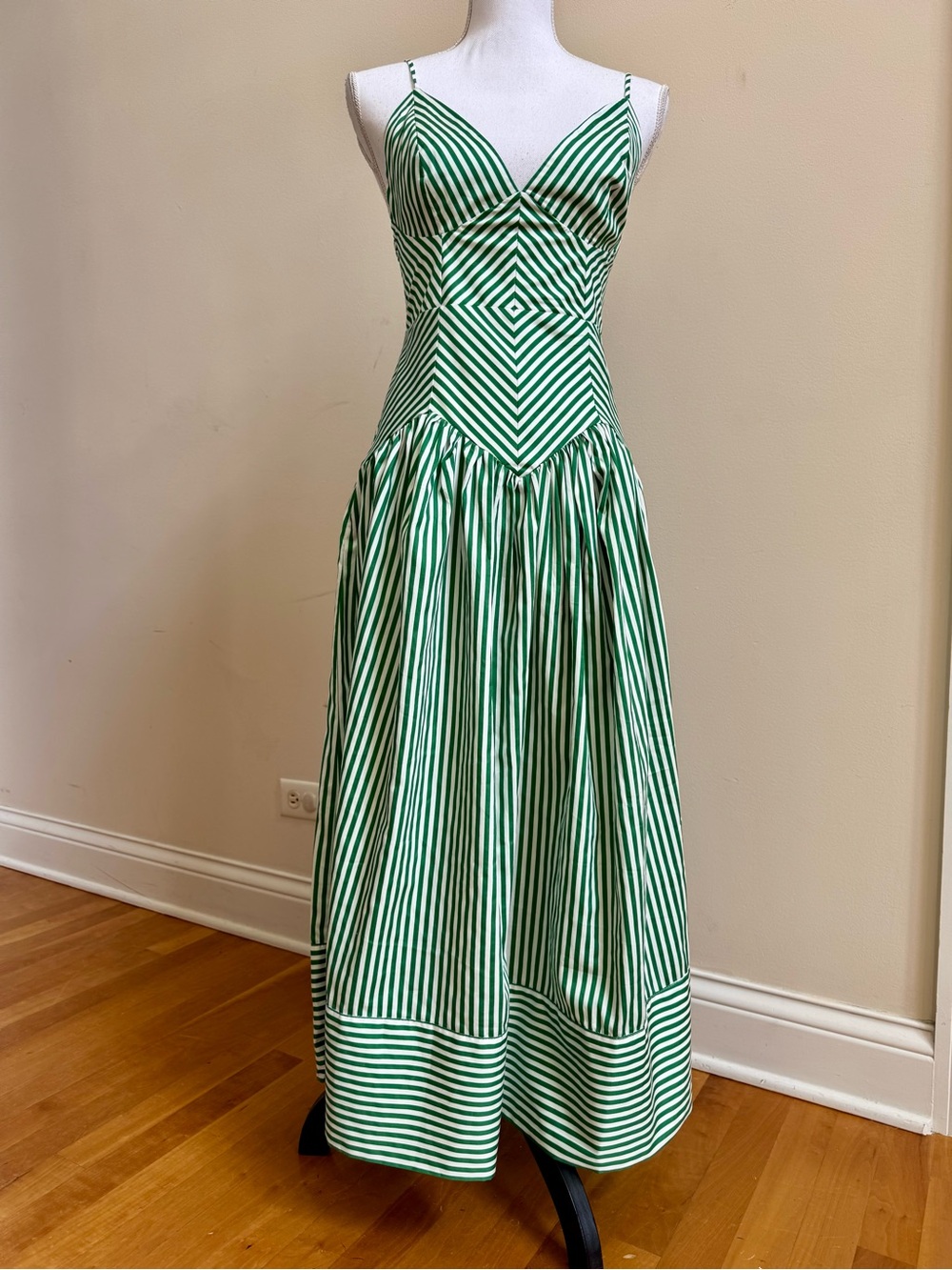 NWT FARM Rio Green & White Striped Midi Dress, NWT, XS - Picture 3 of 8